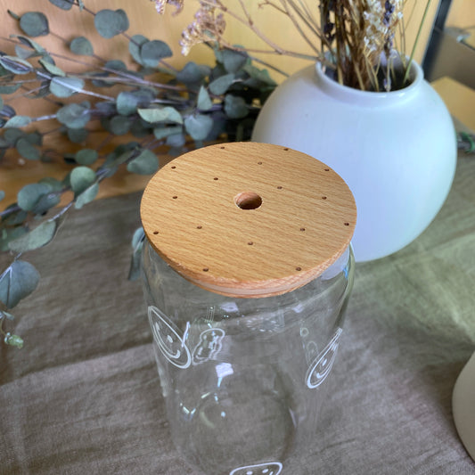 Deckel für Trinkglas - Holz - Punkte, Natur - Trinkglas - Eulenschnitt