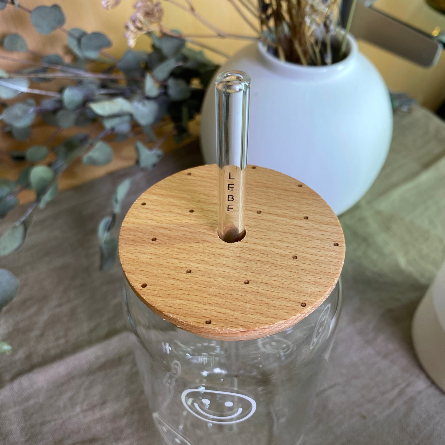 Deckel für Trinkglas - Holz - Trinkglas - Eulenschnitt