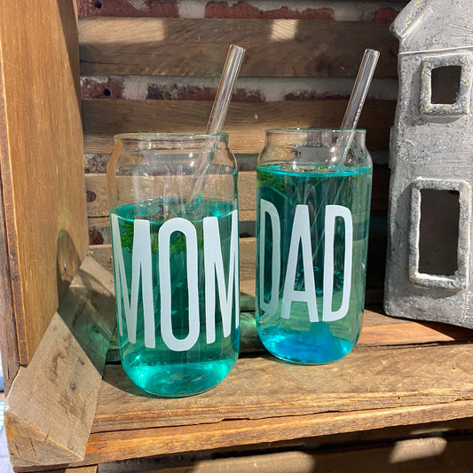 Hohes Trinkglas - Schriftzug - Mom, Transparent - Trinkglas - Eulenschnitt