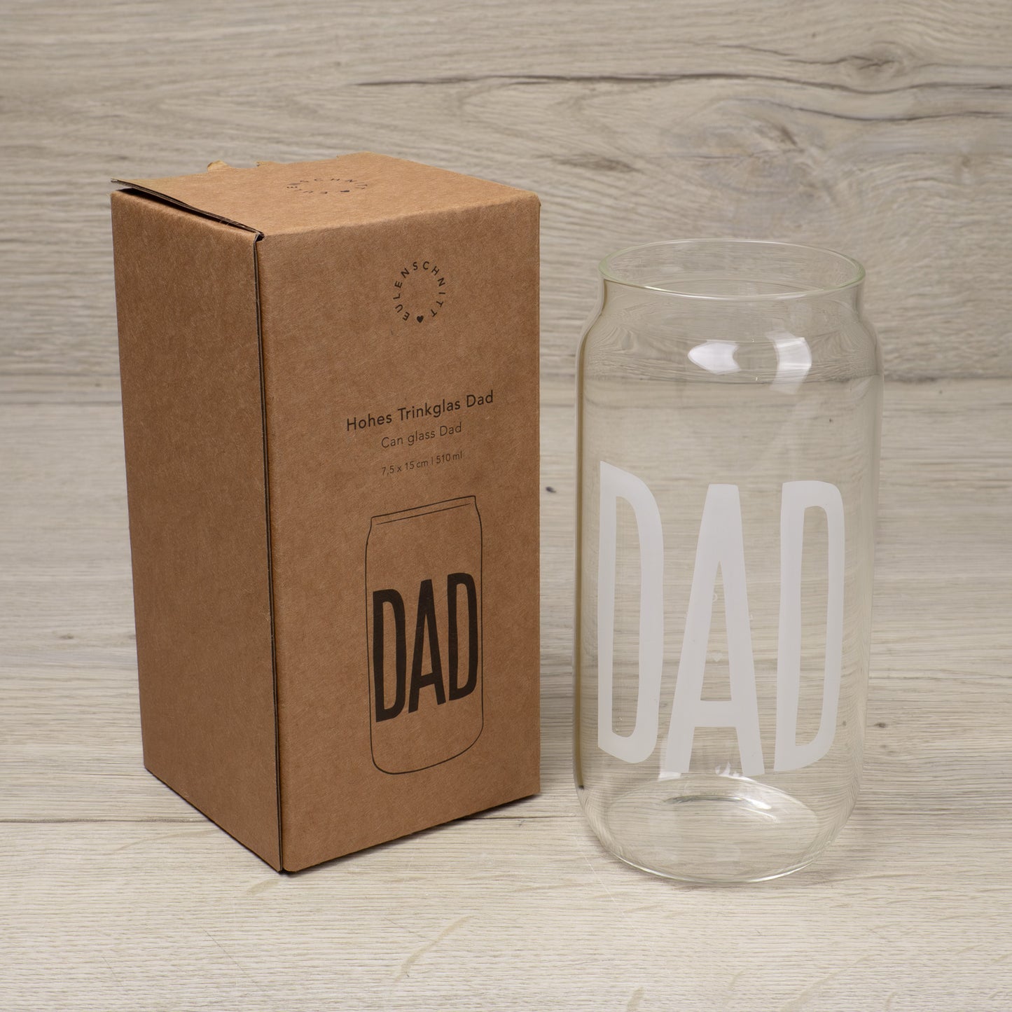 Hohes Trinkglas - Schriftzug - Dad, Transparent - Trinkglas - Eulenschnitt