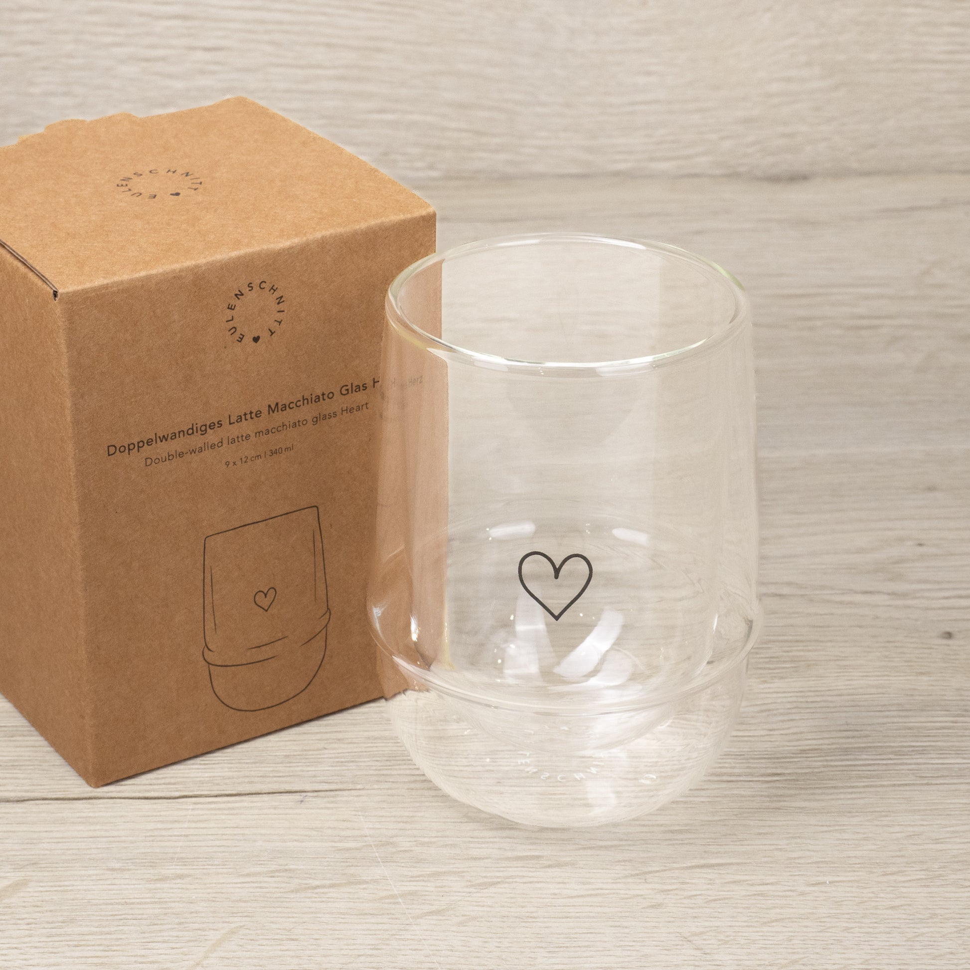 Doppelwandiges Glas 340ml - Herz - Transparent - Trinkgläser - Eulenschnitt