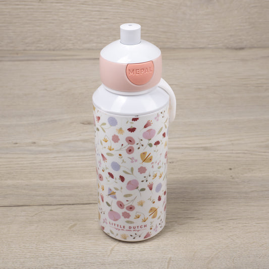Trinkflasche Pop-Up 0,4 l - Little Dutch - Rosa, Flowers & Butterflies - Kindertrinkflasche - Mepal