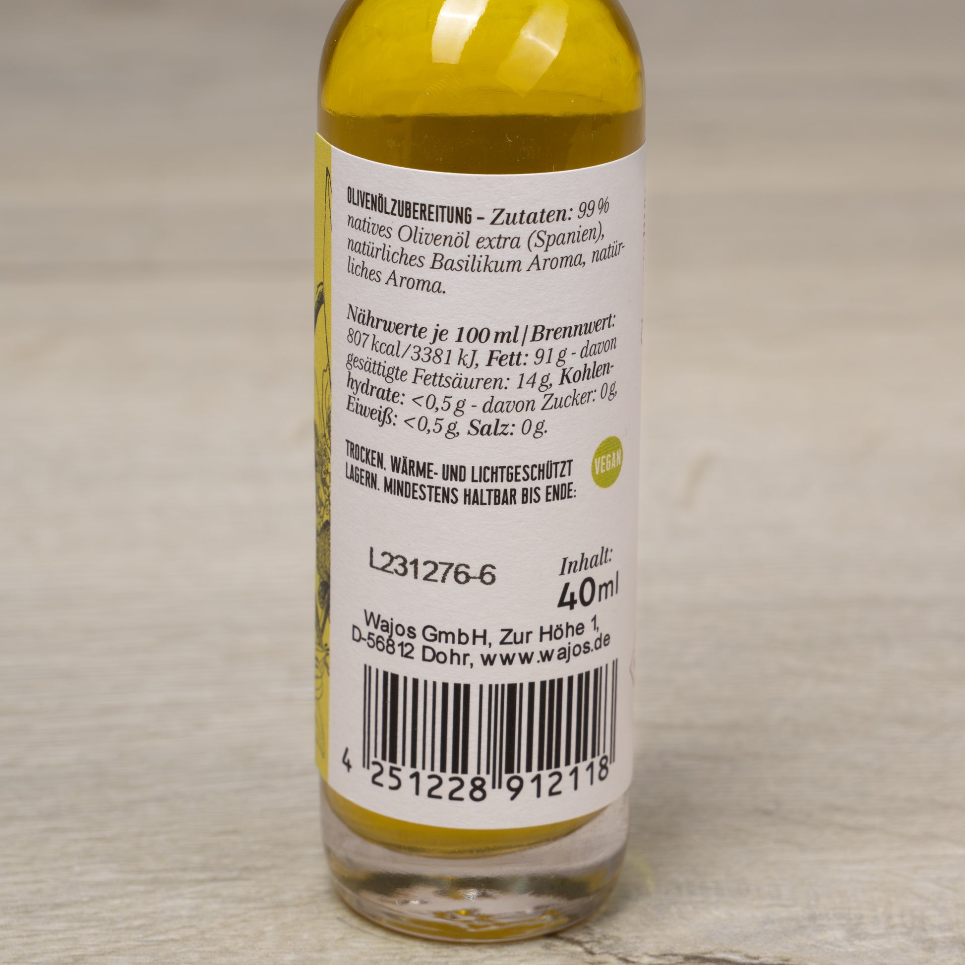 Öl 40 ml - Basilikum auf Olivenöl - Essig und Öl - WAJOS