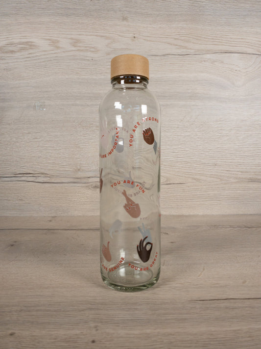 Glastrinkflasche 0,7 l - Bunt, Power up - Trinkflasche - Carry